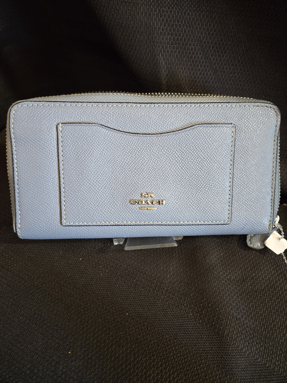 COACH Light Blue Leather Zip Wallet with Card Pocket